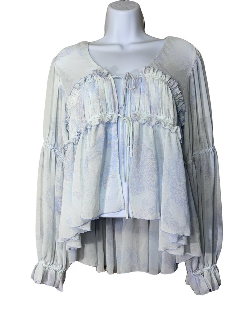 Kimchi Blue Amelia Sheer Tie-Front Blouse Size Medium Ethereal Feminine - Picture 5 of 5